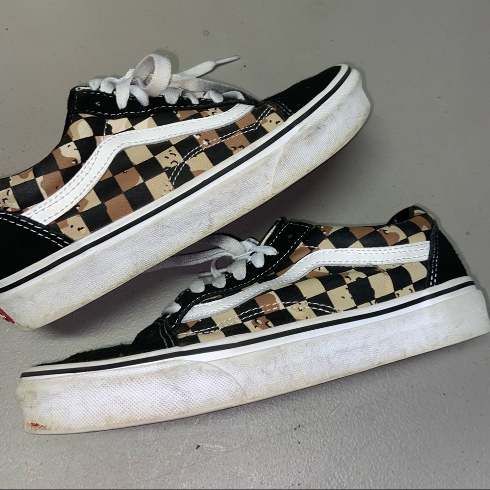 Vans Old Skool Black Tan checked Print women’s 7.5 men’s 6.0 retro skater y2